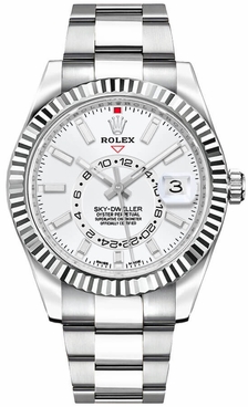 Rolex Sky-Dweller White Dial Fluted Bezel Men's Watch 326934-0001